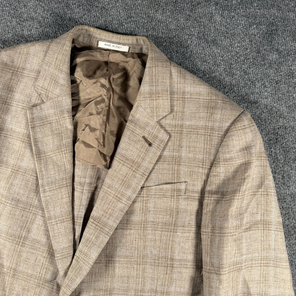 Armani Collezioni Glen Check Linen Blazer Jacket Size 46R Made In Italy